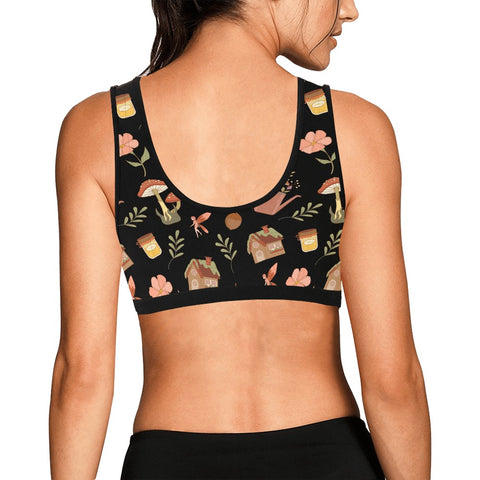 Cottage-Core-Womens-Bralette-Black-Model-Back-View