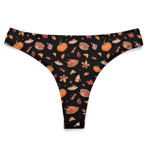 Thanks-Giving-Women's-Thong-Black-Product-Front-View