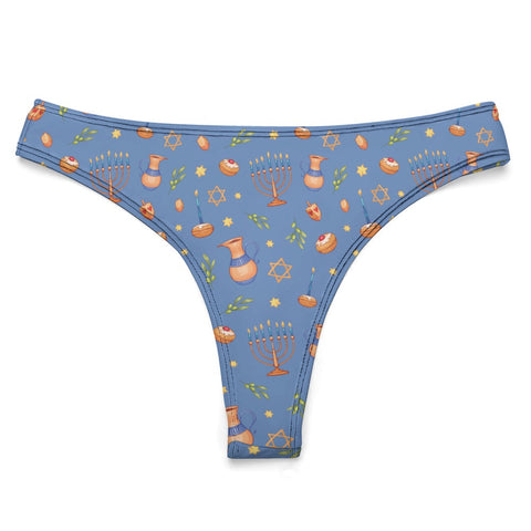 Hanukkah-Women's-Thong-Cornflower-Blue-Product-Front-View