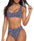 Jungle-Flower-Womens-Bikini-Set-Purple-Pink-Model-Front-View