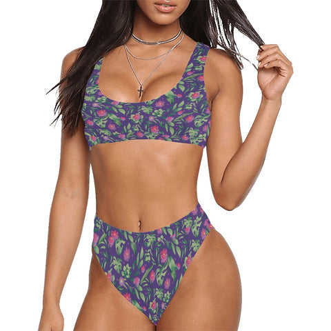 Jungle-Flower-Womens-Bikini-Set-Purple-Pink-Model-Front-View
