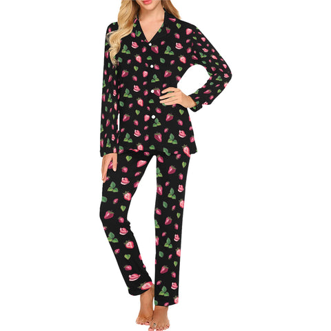 Strawberry-Womens-Pajama-Black-Closeup-Front-View