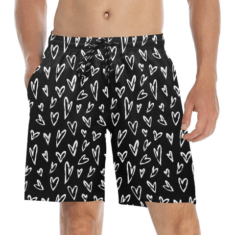 Crazy-Hearts-Mens-Swim-Trunks-Black-Model-Front-View