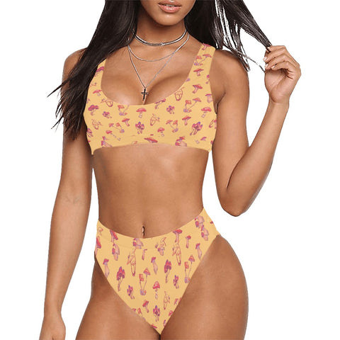 Mushroom-Womens-Bikini-Set-Yellow-Model-Front-View