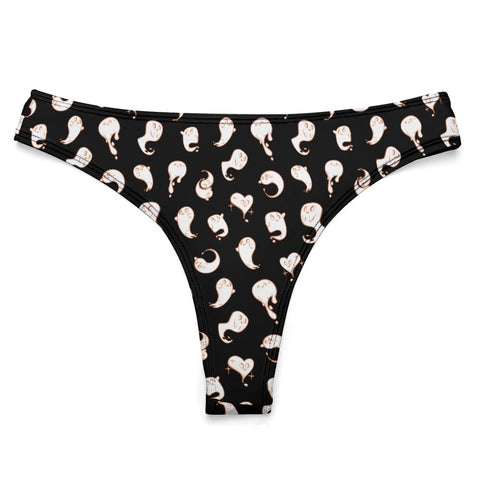 Retro-Ghost-Womens-Thong-Black-Product-Front-View