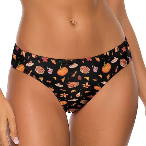 Thanks-Giving-Women's-Thong-Black-Model-Front-View