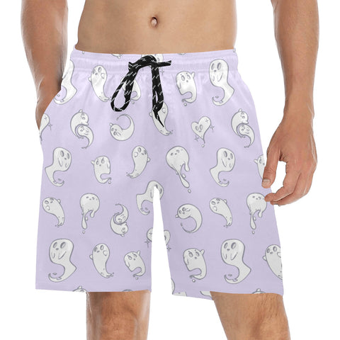 Retro-Ghost-Mens-Swim-Trunks-Lavender-Model-Front-View