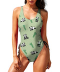 Panda-Women's-One-Piece-Swimsuit-Light-Green-Model-Front-View