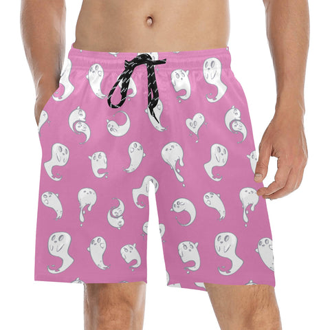 Retro-Ghost-Mens-Swim-Trunks-Magenta-Model-Front-View