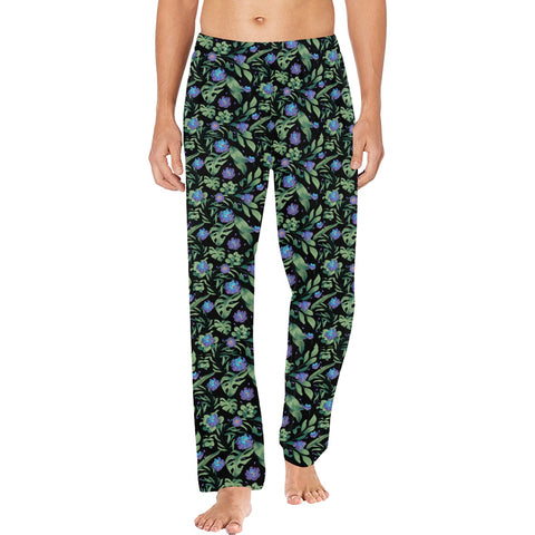 Jungle-Flower-Mens-Pajama-Black-Purple-Model-Front-View