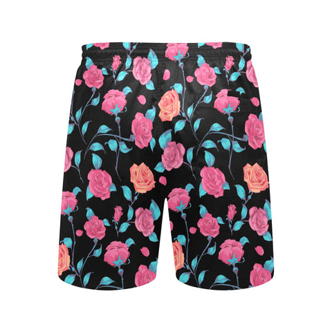 Painted-Roses-Mens-Swim-Trunks-Black-Back-View