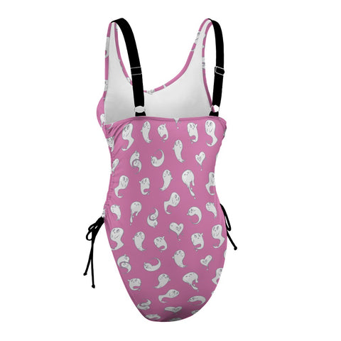 Retro-Ghost-Women's-One-Piece-Swimsuit-Pink-Product-Side-View