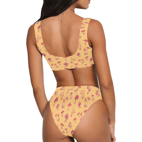 Mushroom-Womens-Bikini-Set-Yellow-Model-Back-View