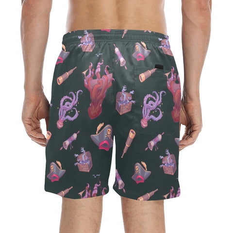 Shiver-Me-Timbers-Men's-Swim-Trunks-Dark-Green-Model-Back-View