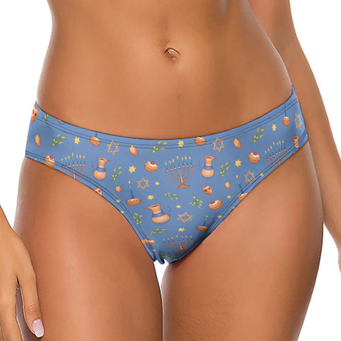 Hanukkah-Women's-Thong-Cornflower-Blue-Model-Front-View