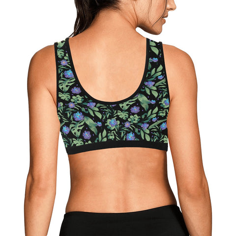 Jungle-Flower-Womens-Bralette-Black-Purple-Model-Back-View