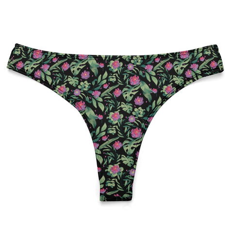 Jungle-Flower-Womens-Thong-Black-Pink-Product-Front-View