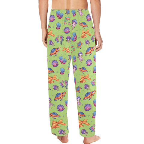 Sea-Life-Mens-Pajama-Lime-Green-Model-Back-View