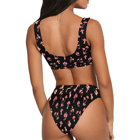 Mushroom-Womens-Bikini-Set-Black-Model-Back-View