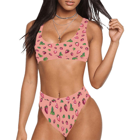 Strawberry-Womens-Bikini-Set-Coral-Model-Front-View