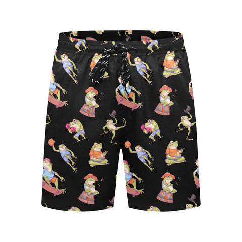 Frogs-Doing-Things-Men's-Swim-Trunks-Black-Front-View