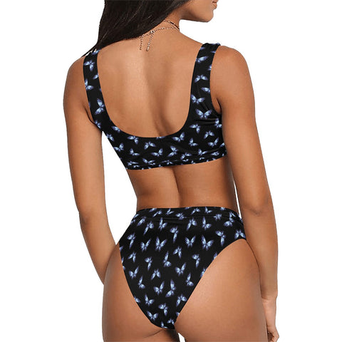 Butterfly-Women's-Two-Piece-Bikini-Model-Black-Back-View