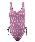 Retro-Ghost-Women's-One-Piece-Swimsuit-Pink-Product-Front-View