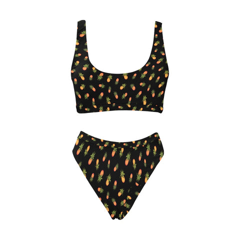 Pineapple-Women's-Two-Piece-Bikini-Black-Front-View