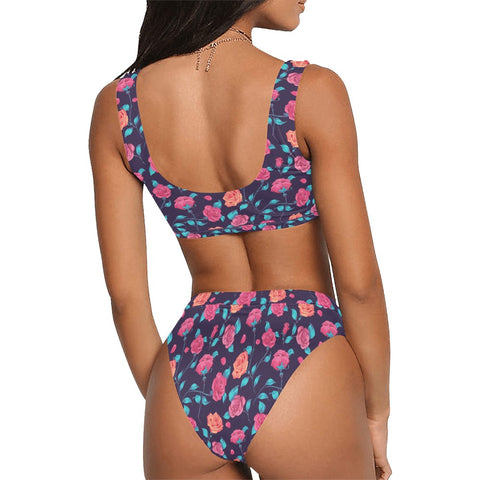 Painted-Roses-Womens-Bikini-Set-Purple-Model-Back-View