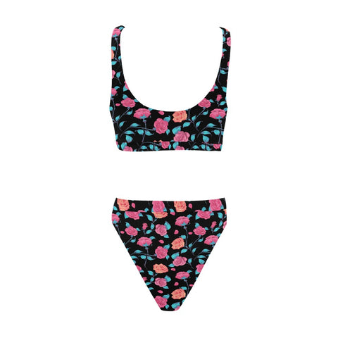 Painted-Roses-Womens-Bikini-Set-Black-Back-View