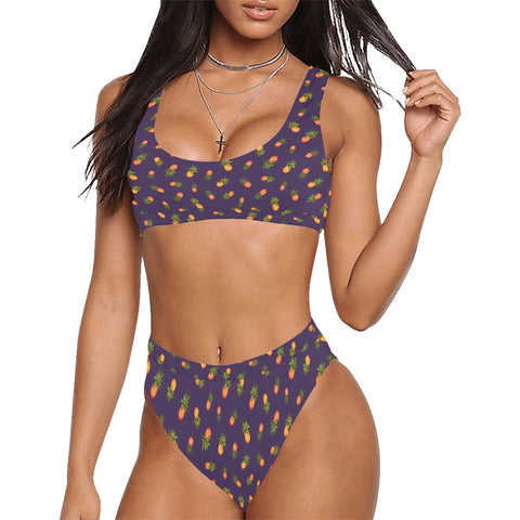 Pineapple-Women's-Two-Piece-Bikini-Dark-Purple-Model-Front-View