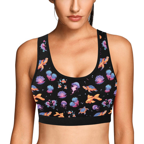 Sea-Life-Womens-Bralette-Black-Model-Front-View