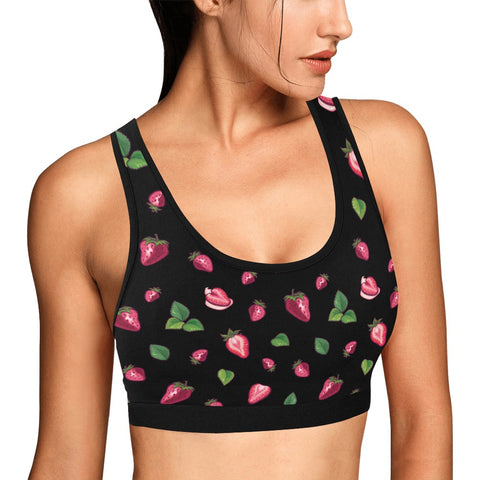 Strawberry-Womens-Bralette-Black-Model-Side-View
