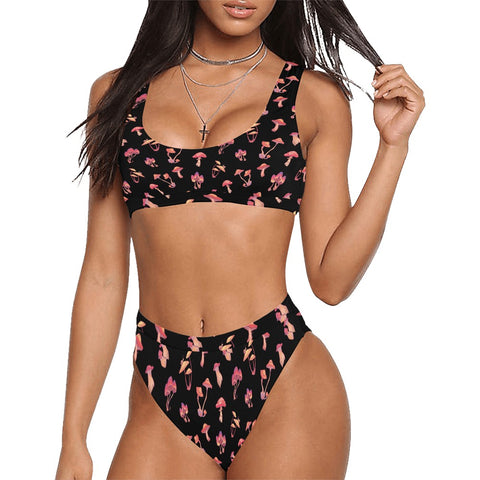 Mushroom-Womens-Bikini-Set-Black-Model-Front-View