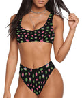 Watermelon-Womens-Bikini-Set-Black-Model-Front-View