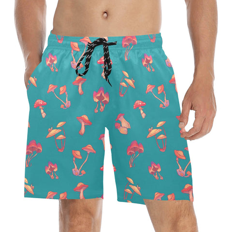 Mushroom-Mens-Swim-Trunks-Teal-Model-Front-View