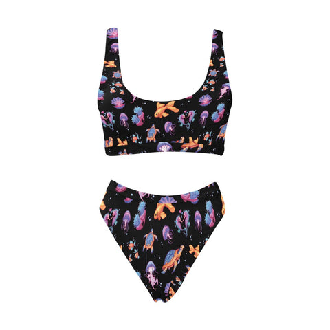 Sea-Life-Womens-Bikini-Set-Black-Front-View