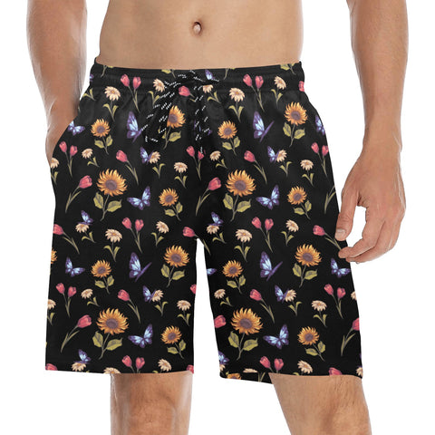 Summer-Garden-Mens-Swim-Trunks-Black-Model-Front-View