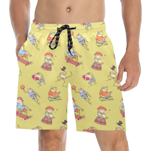 Frogs-Doing-Things-Men's-Swim-Trunks-Swamp-Green-Model-Front-View
