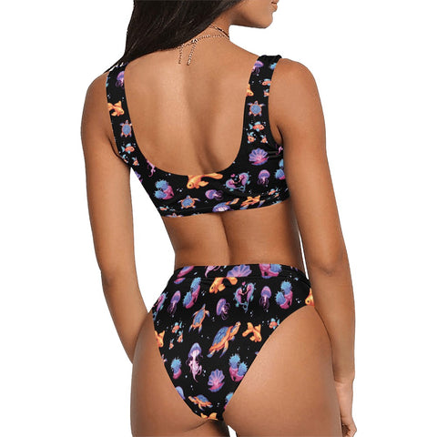 Sea-Life-Womens-Bikini-Set-Black-Model-Back-View