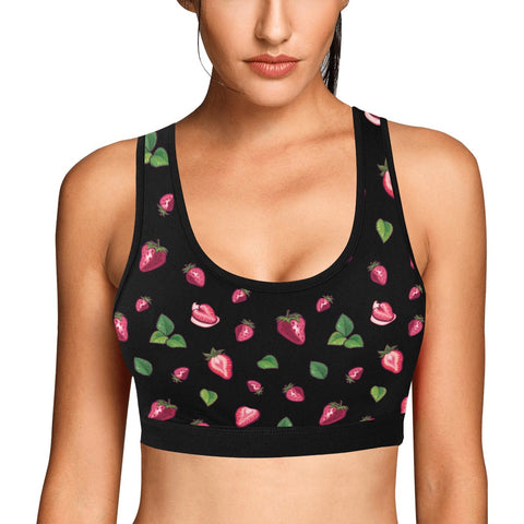 Strawberry-Womens-Bralette-Black-Model-Front-View