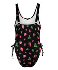 Strawberry-Womens-One-Piece-Swimsuit-Black-Product-Back-View