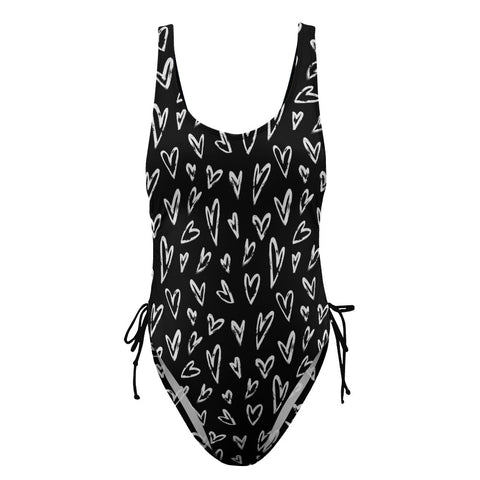 Crazy-Hearts-Women's-One-Piece-Swimsuit-Black-Product-Front-View
