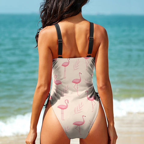 Flamingo-Women's-One-Piece-Swimsuit-Cream-Model-Back-View