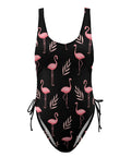 Flamingo-Women's-One-Piece-Swimsuit-Black-Prodcut-Front-View