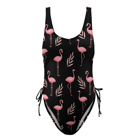 Flamingo-Women's-One-Piece-Swimsuit-Black-Prodcut-Front-View