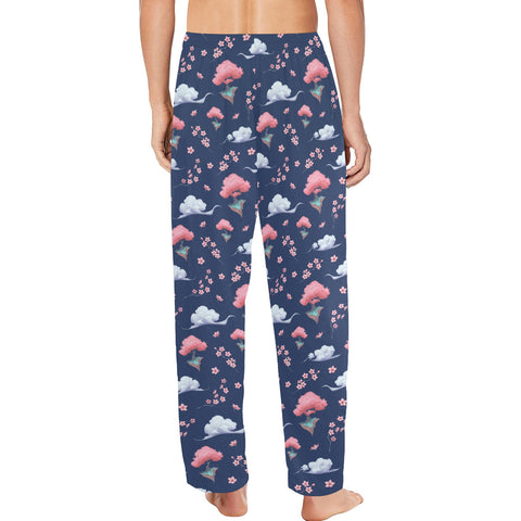 Sakura-Tree-Mens-Pajama-Dark-Blue-Model-Back-View