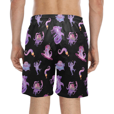 Eldritch-Horror-Men's-Swim-Trunks-Black-Model-Back-View