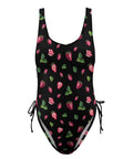 Strawberry-Womens-One-Piece-Swimsuit-Black-Product-Front-View