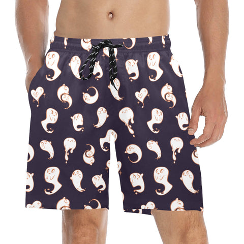 Retro-Ghost-Mens-Swim-Trunks-Dark-Purple-Model-Front-View